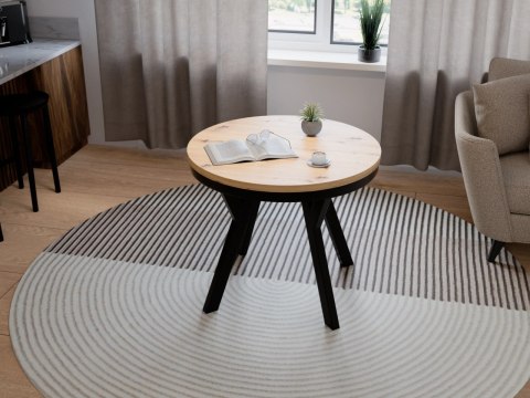 Stół okrągły HAX 90cm rozkładany do 190cm dąb artisan i czarne nogi