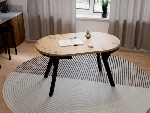 Stół okrągły HAX 90cm rozkładany do 190cm dąb artisan i czarne nogi