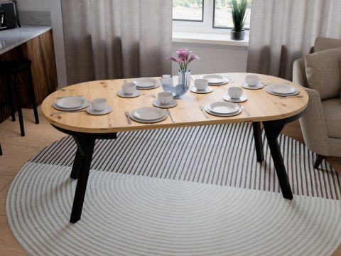 Stół okrągły HAX 90cm rozkładany do 190cm dąb artisan i czarne nogi
