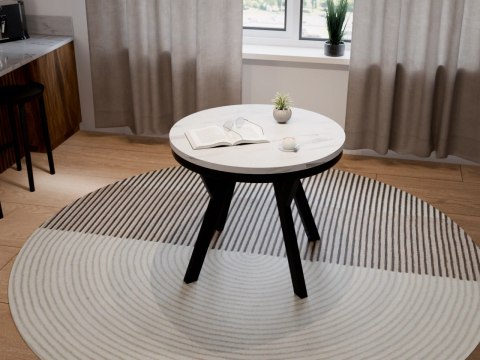Stół okrągły HAX 90cm rozkładany do 190cm marmur bianco i czarne nogi