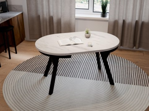 Stół okrągły HAX 90cm rozkładany do 190cm marmur bianco i czarne nogi