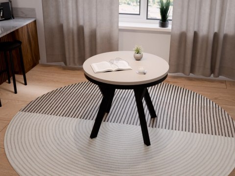 Stół okrągły HAX 90cm rozkładany do 190cm piasek pustyni i czarne nogi