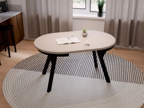 Stół okrągły HAX 90cm rozkładany do 190cm piasek pustyni i czarne nogi