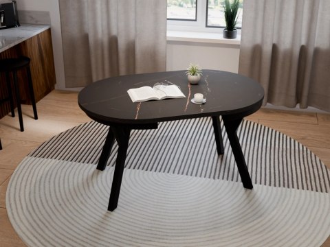 Stół okrągły HAX 90cm rozkładany do 190cm san sebastian i czarne nogi