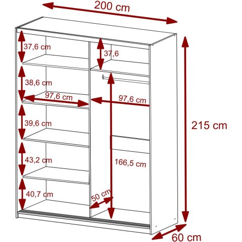 Szafa przesuwna z lustrem VALTURA 200cm biały mat