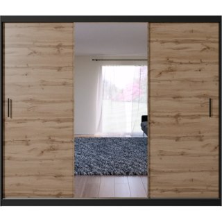 Szafa przesuwna z lustrem VALTURA 250cm czarny / dąb wotan