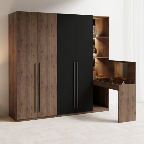 Zestaw mebli MARGHERA 1 z oświetleniem orzech elegant / czarny onyx