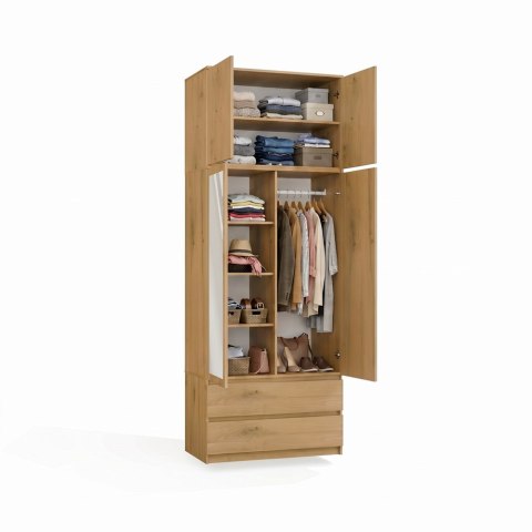 SZAFA Malwa SS-90 Z Lustrem z Nadstawką DĄB ARTISAN 2 Drzwi 2 Szuflady Do Pokoju