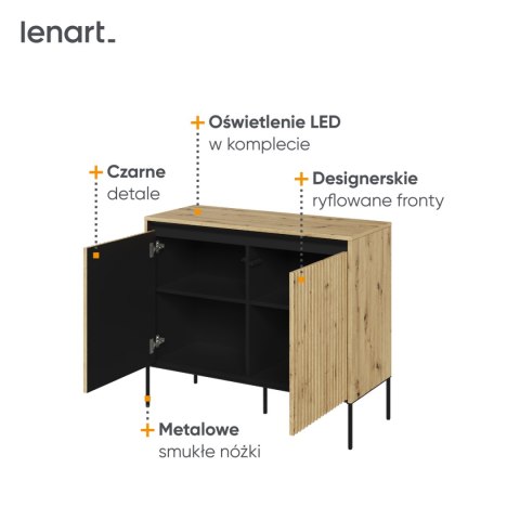 Komoda 2D z oświetleniem dąb artisan/czarny TREND TR02