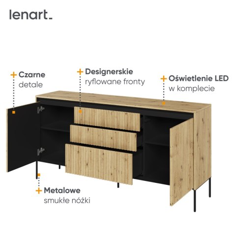 Komoda 2D3S z oświetleniem dąb artisan/czarny TREND TR01