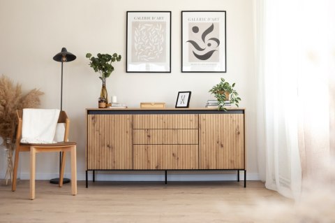 Komoda 2D3S z oświetleniem dąb artisan/czarny TREND TR01