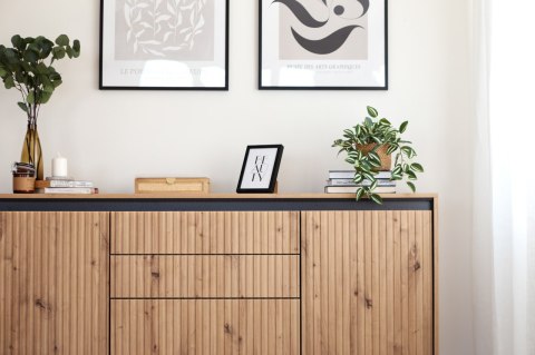 Komoda 2D3S z oświetleniem dąb artisan/czarny TREND TR01