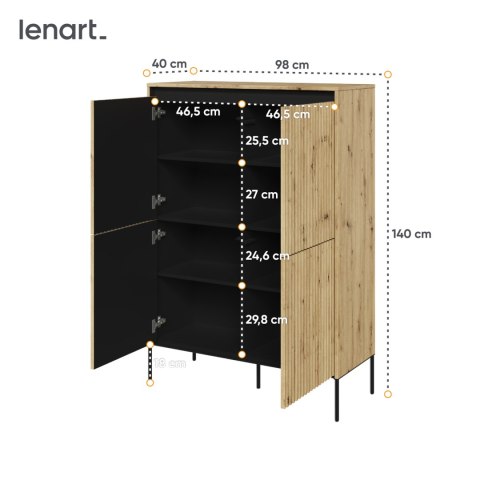 Komoda 4D z oświetleniem dąb artisan/czarny TREND TR03