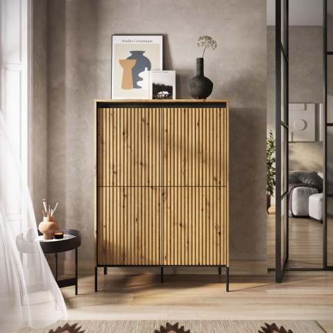 Komoda 4D z oświetleniem dąb artisan/czarny TREND TR03