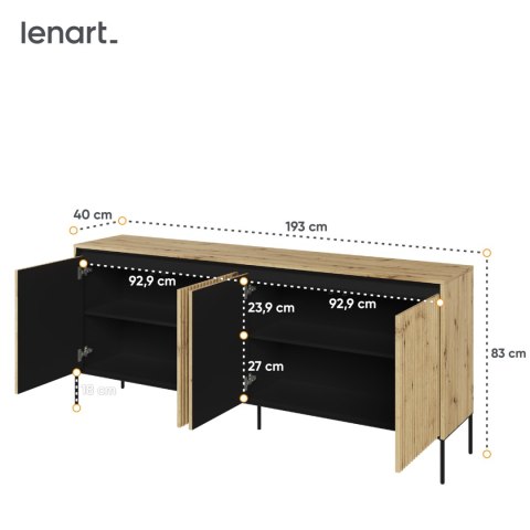 Komoda 4D z oświetleniem dąb artisan/czarny TREND TR04