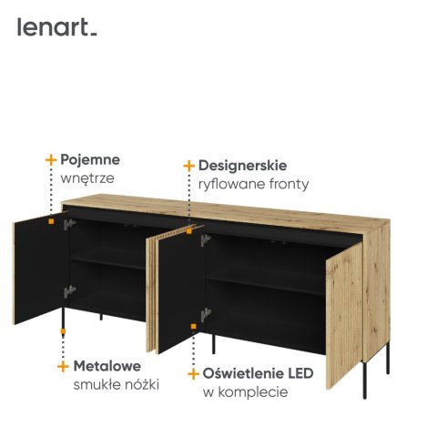 Komoda 4D z oświetleniem dąb artisan/czarny TREND TR04