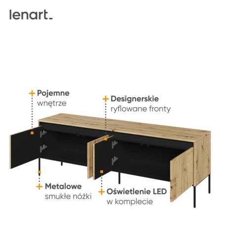 Komoda RTV 166 z oświetleniem dąb artisan/czarny TREND TR05
