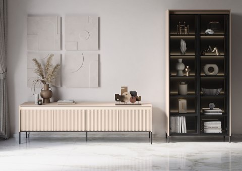 Komoda RTV 192 z oświetleniem beż piaskowy/czarny TREND TR06