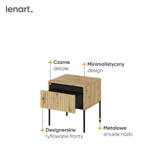 Stolik nocny 1S z oświetleniem dąb artisan/czarny TREND TR10