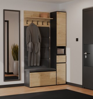 WIESZAK + SZAFKA Na Buty LIOR CZERŃ / DĄB ARTISAN 202.5x80x35 Cm Przedpokój