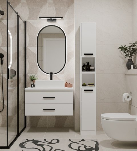 SZAFKA Pod Umywalkę NEL 80 UC BIAŁA Uchwyty Czarne Wisząca 2 Szuflady 80 Cm