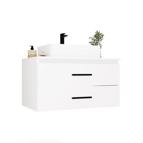 SZAFKA Pod Umywalkę NEL 80 UC BIAŁA Uchwyty Czarne Wisząca 2 Szuflady 80 Cm