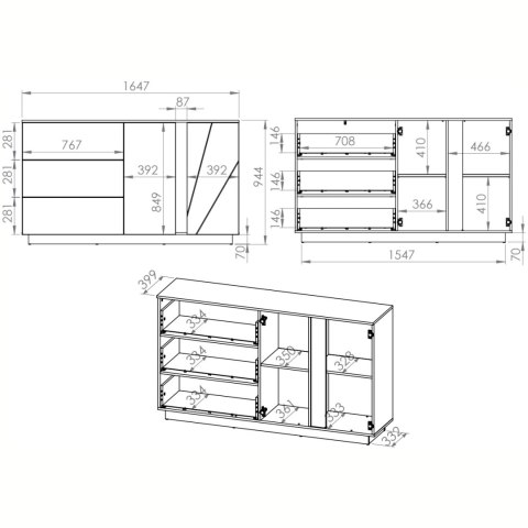 Komoda LORA LA06 beton srebrny / biały połysk