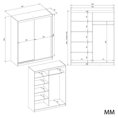 SZAFA Przesuwna IGA 160 2 Lustra DĄB ARTISAN ANTRACYT - Nowoczesny Design
