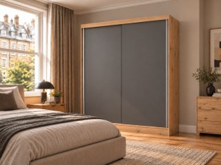 SZAFA Przesuwna IGA 160 CM B DĄB ARTISAN ANTRACYT - Stylowa i Funkcjonalna