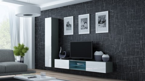 Meblościanka GOVI GREY 21B szary / biały połysk