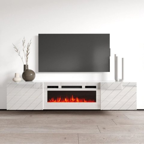 Komoda RTV LUXO EF biała / kominek biały