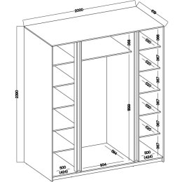 Szafa 200cm z lustrem KAYA 14 czarny / czarny / dąb evoke