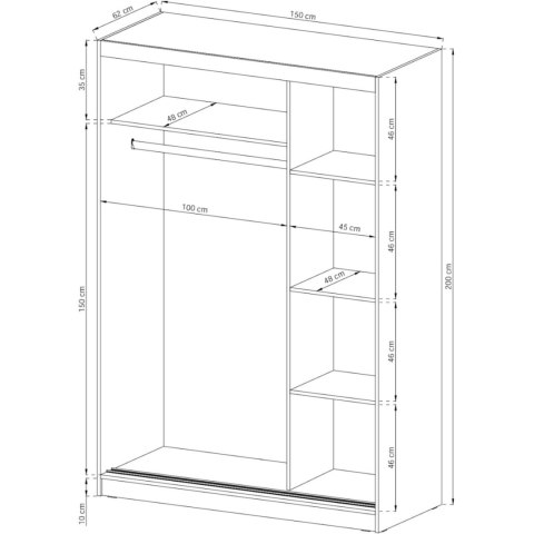 Szafa przesuwna z lustrem MAYA A 150 dąb sonoma