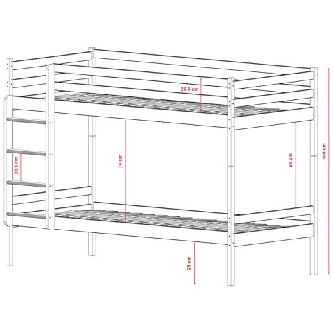 Drewniane łóżko piętrowe KEKE 90x200