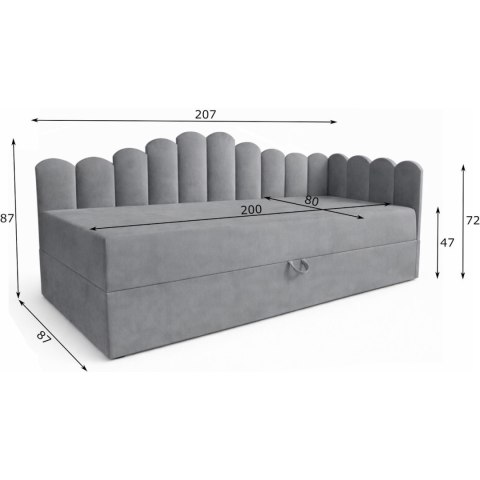 Łóżko dziecięce tapicerowane 80x200 NELA royal 38 prawe