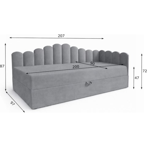 Łóżko dziecięce tapicerowane 90x200 NELA royal 38 prawe