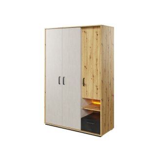 Szafa 3D1S z oświetleniem dąb artisan/raw steel/silk flou QUBIC QB02